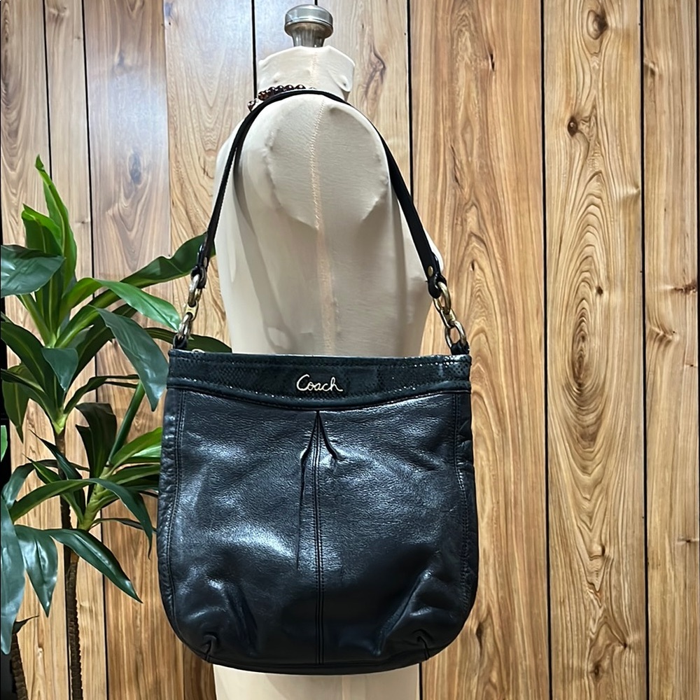COACH Ashley Black & Python Embossed Leather Crossbody Bag F20114